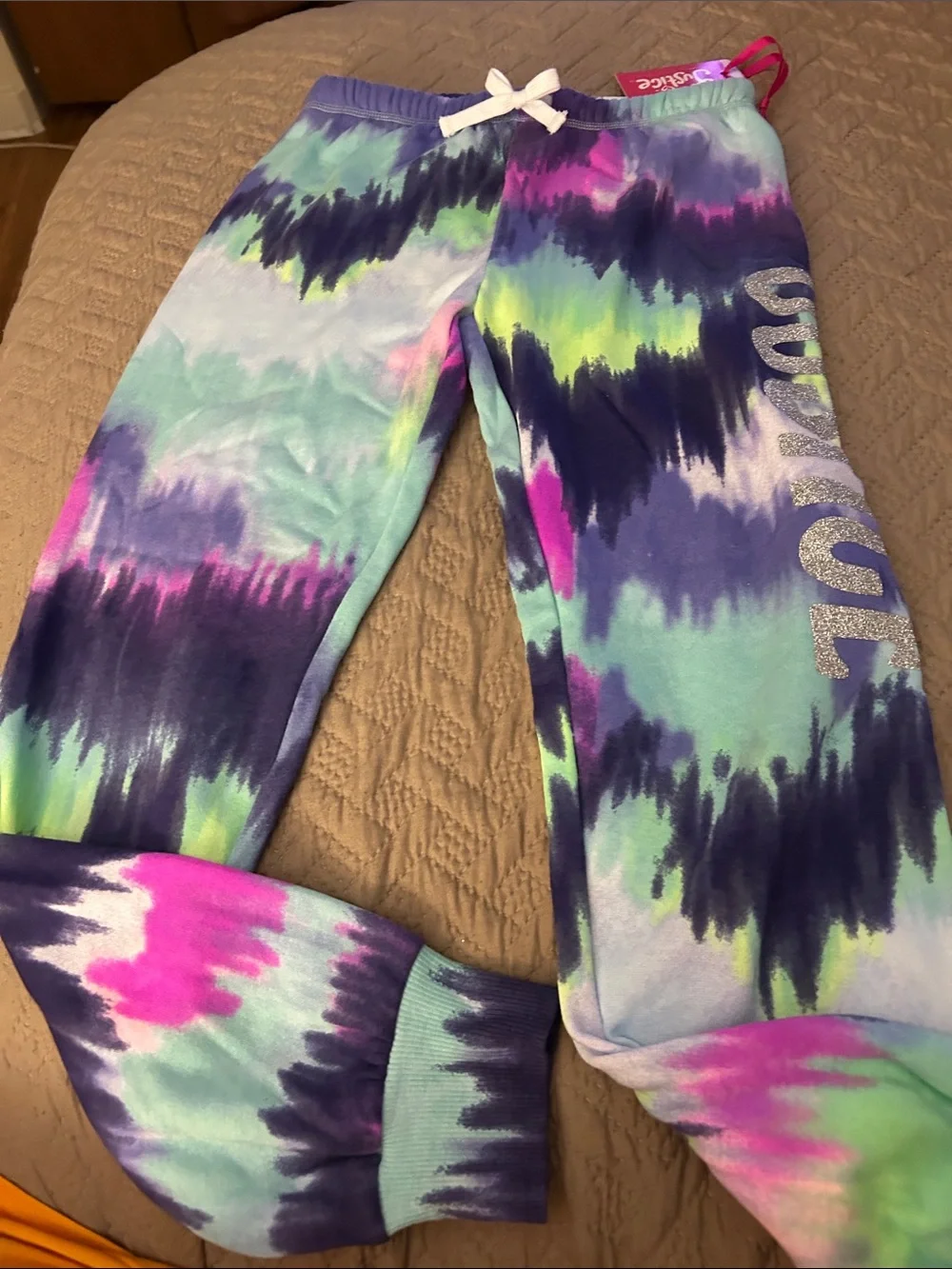 Justice Girls Tie-Dye Cropped Hoodie in Mint, Navy, Pink & Lime Size M(10)